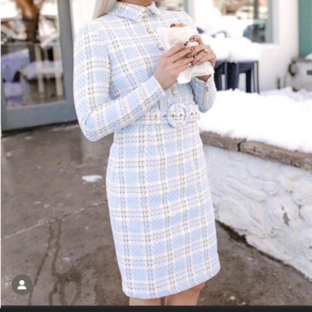 Ivy City Co Blue and Cream Plaid Midi Dress